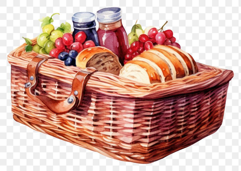 PNG  A picnic basket white background strawberry recreation. AI generated Image by rawpixel.