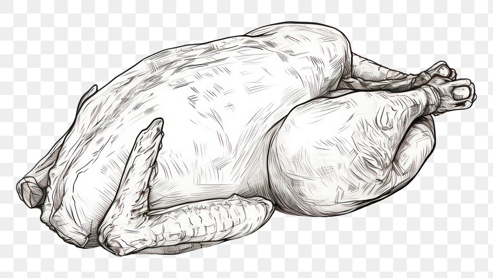 PNG  Whole stuffed chicken sketch drawing illustrated. AI generated Image by rawpixel.