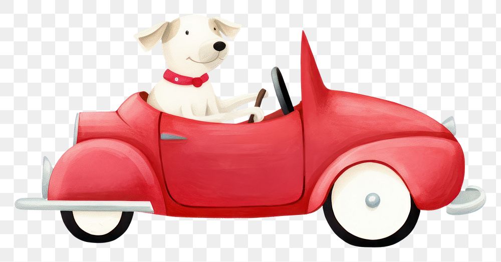 PNG Dog drives red car vehicle white background transportation. AI generated Image by rawpixel.