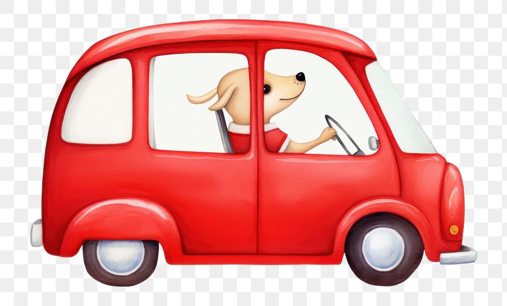 PNG Dog drives red car vehicle travel van. AI generated Image by rawpixel.
