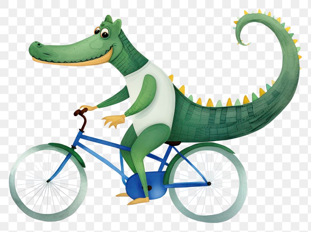 PNG Crocodile mountain biking dinosaur vehicle bicycle. AI generated Image by rawpixel.