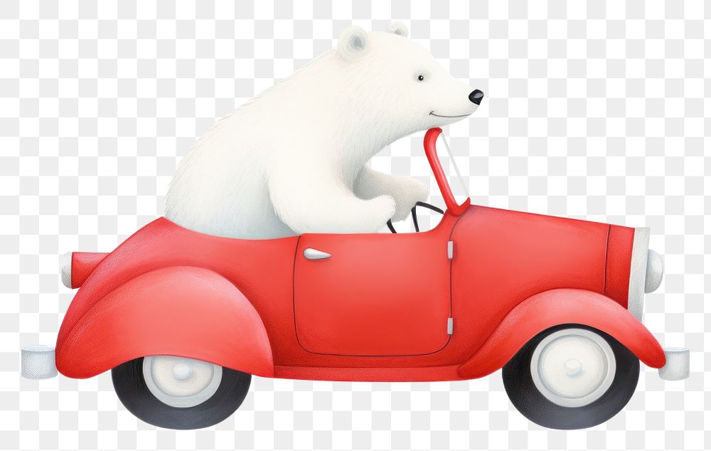 PNG Polar Bear drives red car bear vehicle mammal. AI generated Image by rawpixel.