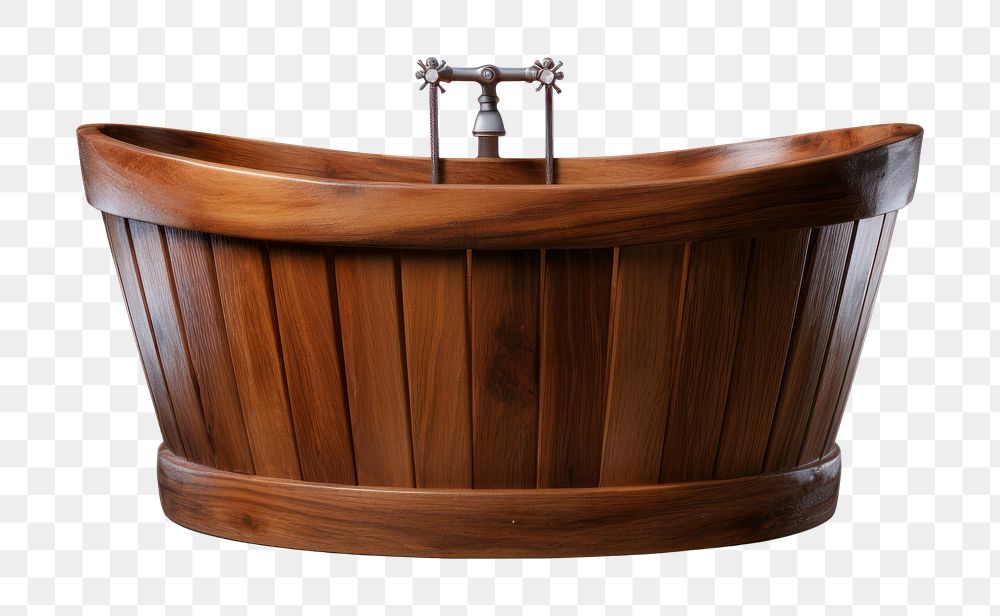 PNG  Wooden bathtub jacuzzi white background bathroom. AI generated Image by rawpixel.