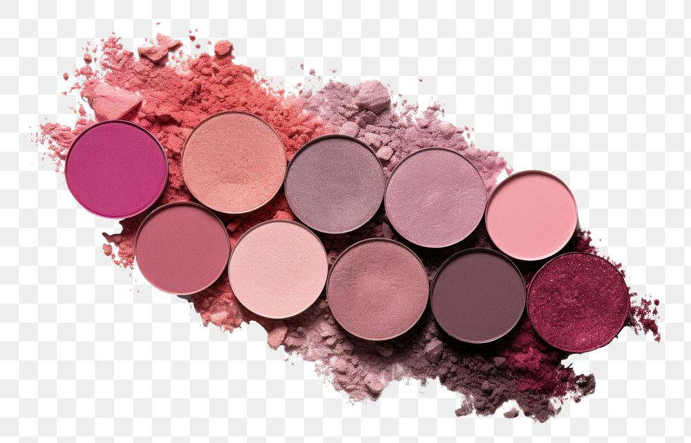 PNG  Pink eyeshadow palette cosmetics lipstick white background. 