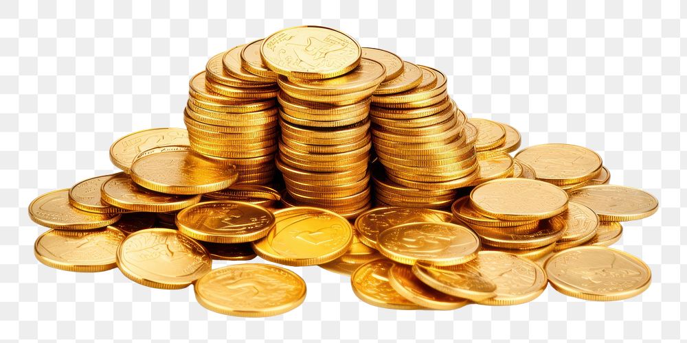 PNG  Shiny golden coins money white background investment. AI generated Image by rawpixel.