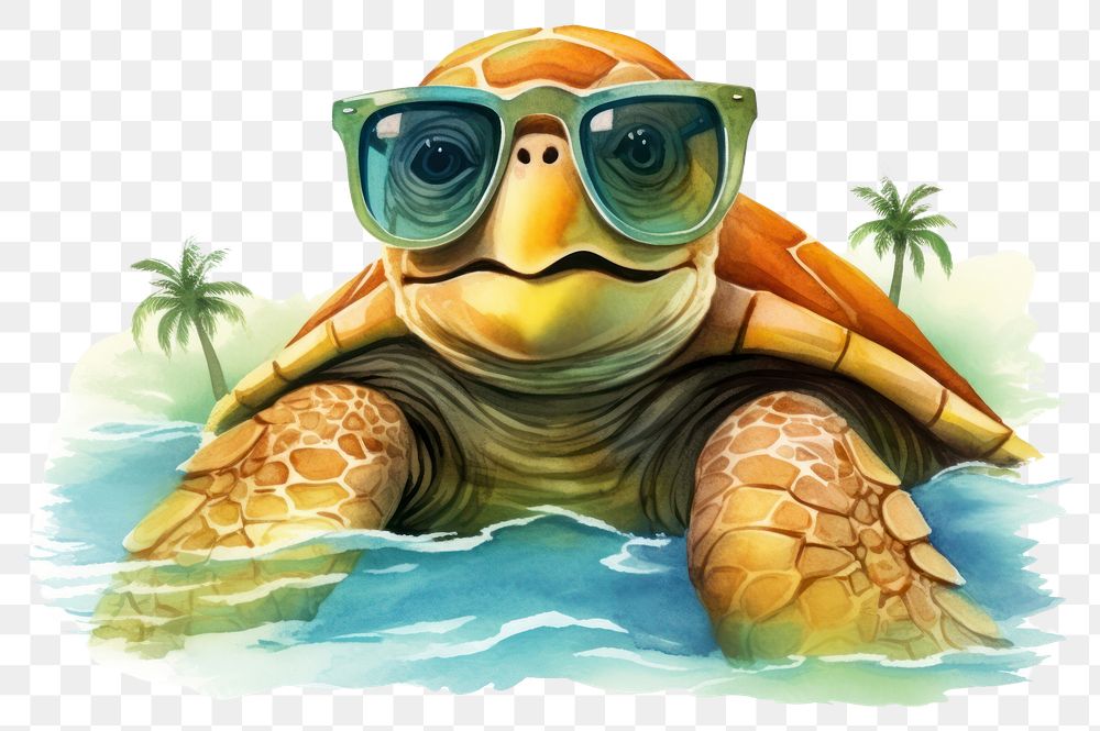 PNG Smiling sea turtle sunglasses reptile cartoon. AI generated Image by rawpixel.