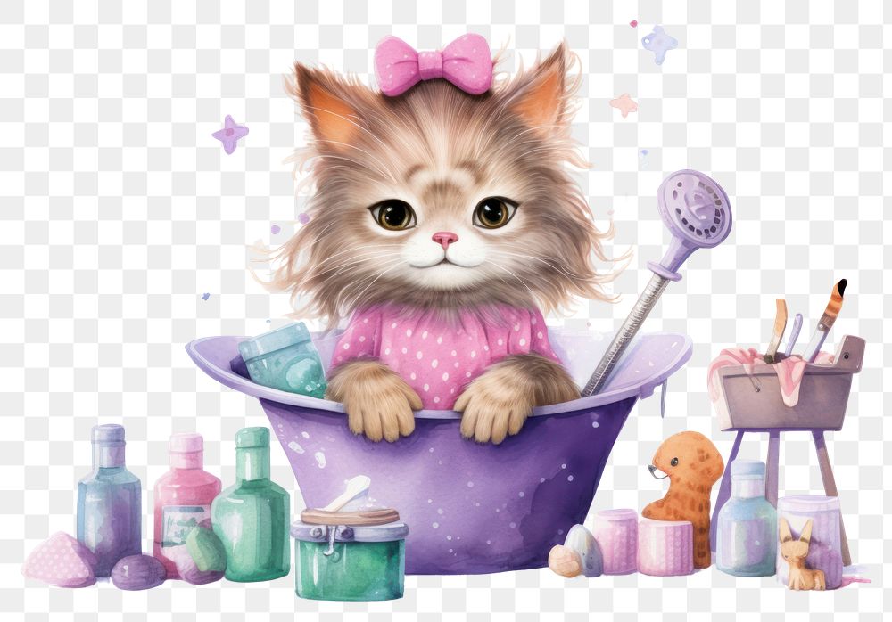 PNG Cat beauty salon character mammal kitten animal. AI generated Image by rawpixel.
