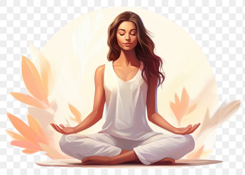 PNG  Woman meditating yoga adult woman. AI generated Image by rawpixel.