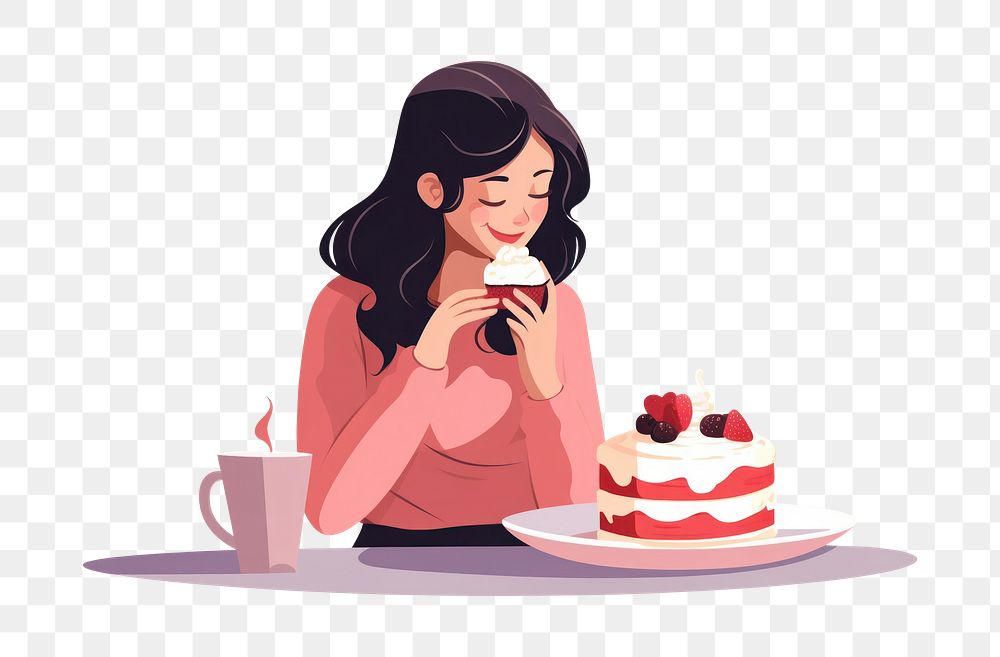 PNG A girl eating cake dessert adult food. AI generated Image by rawpixel.