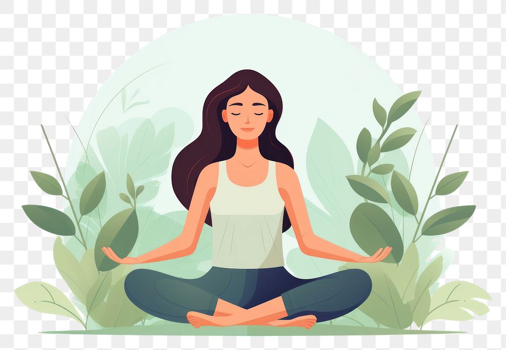 PNG  Woman meditating yoga sports adult. AI generated Image by rawpixel.