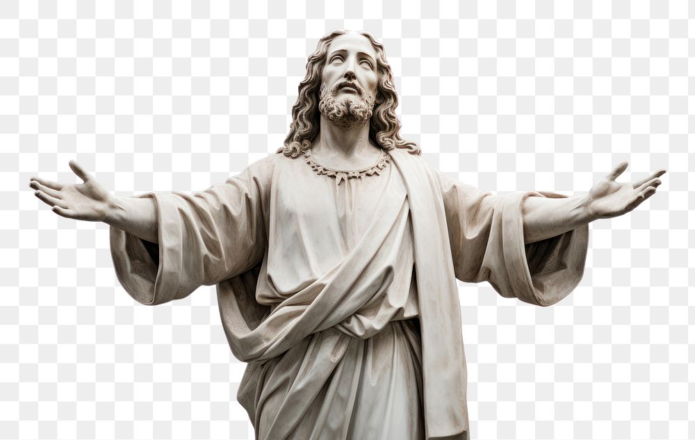 PNG  Jesus statue sculpture white background. 