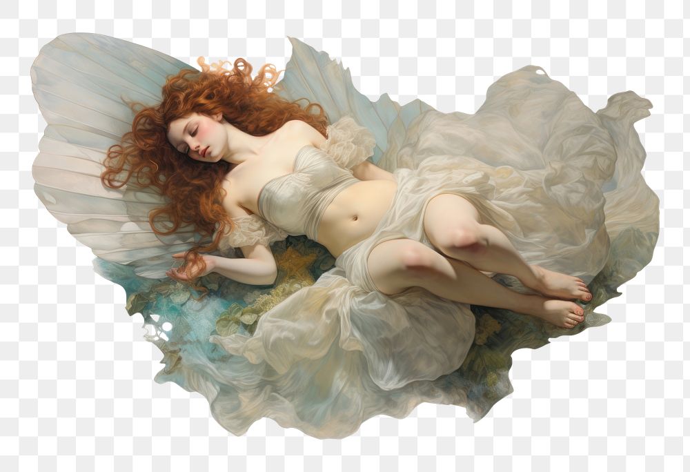 PNG Nymph fairy painting white background relaxation