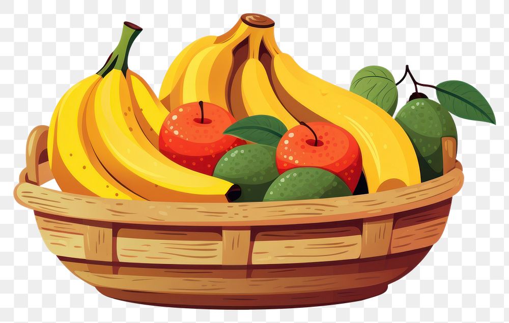 PNG Fruit basket cartoon banana plant. AI generated Image by rawpixel.