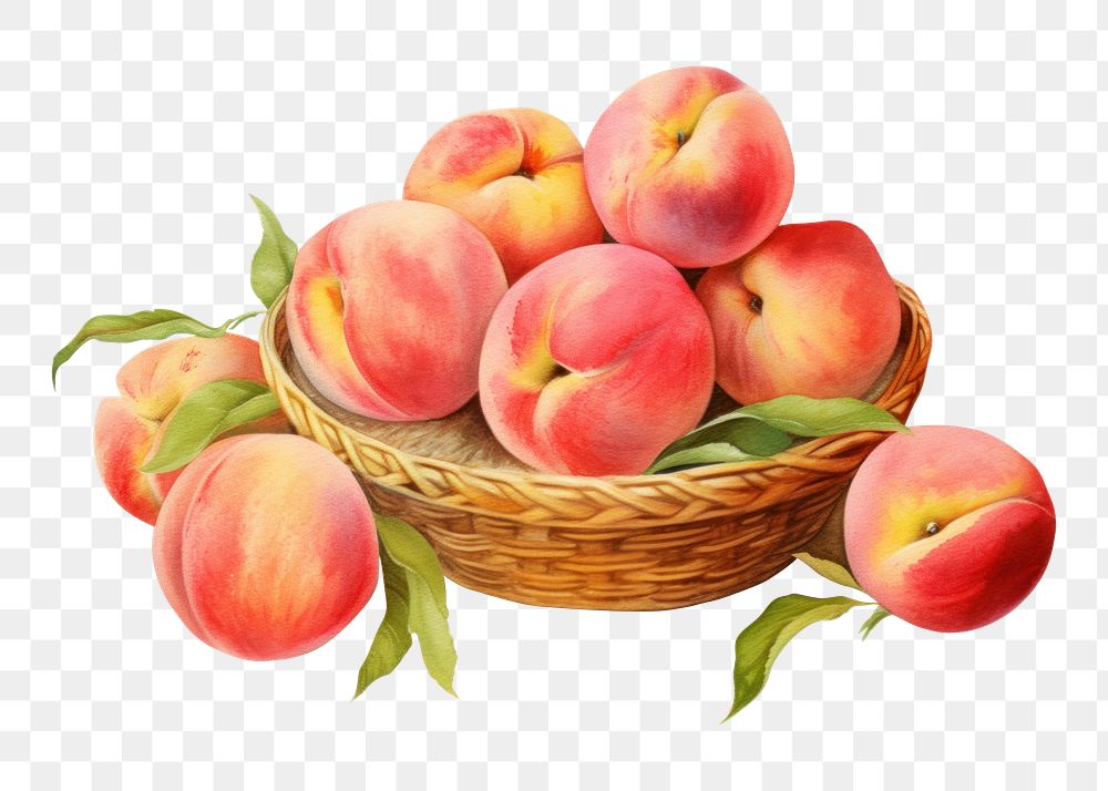 PNG Fruit basket peach apple plant. AI generated Image by rawpixel.