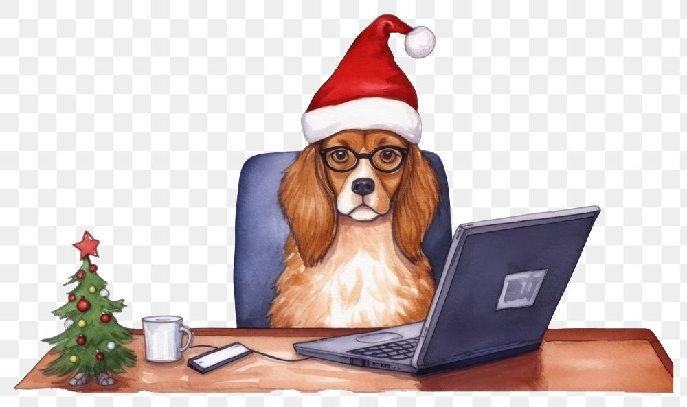 PNG A dog playing a social media animal christmas computer. AI generated Image by rawpixel.