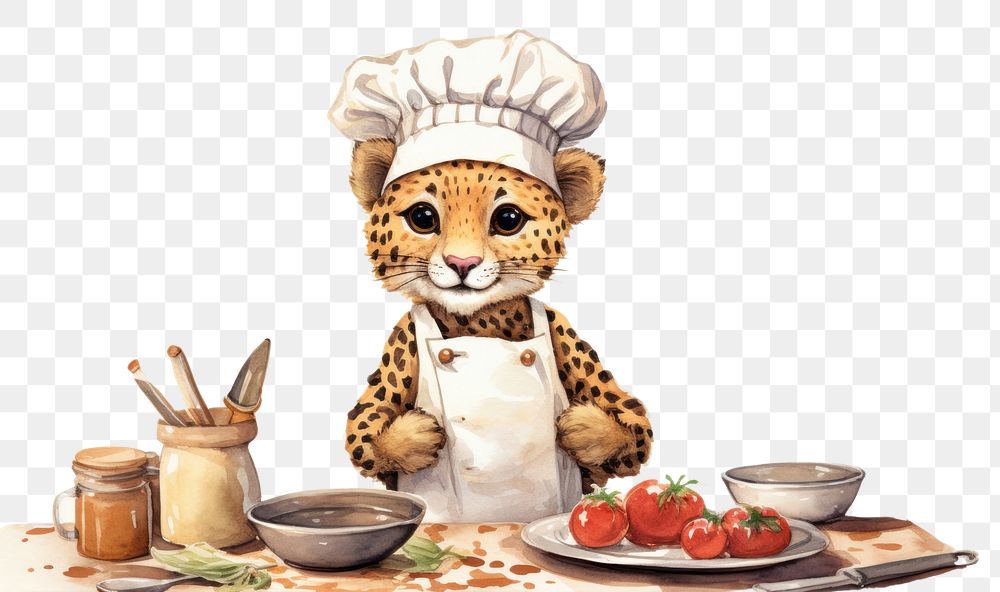 PNG Chef suite cheetah animal food. AI generated Image by rawpixel.