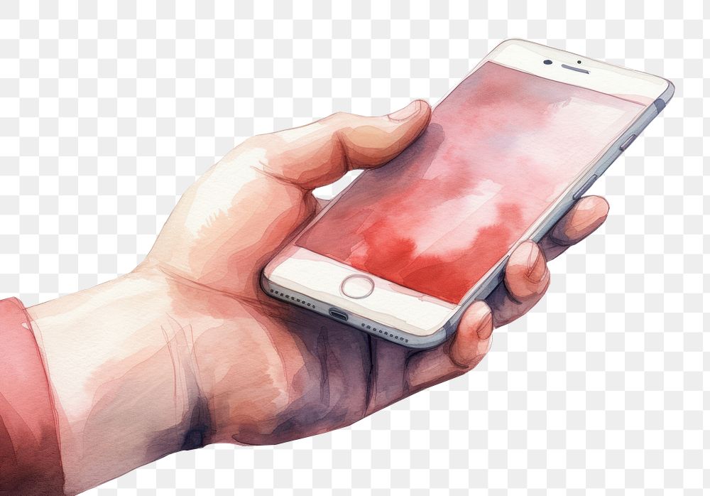 PNG Mobile phone holding screen hand. AI generated Image by rawpixel.