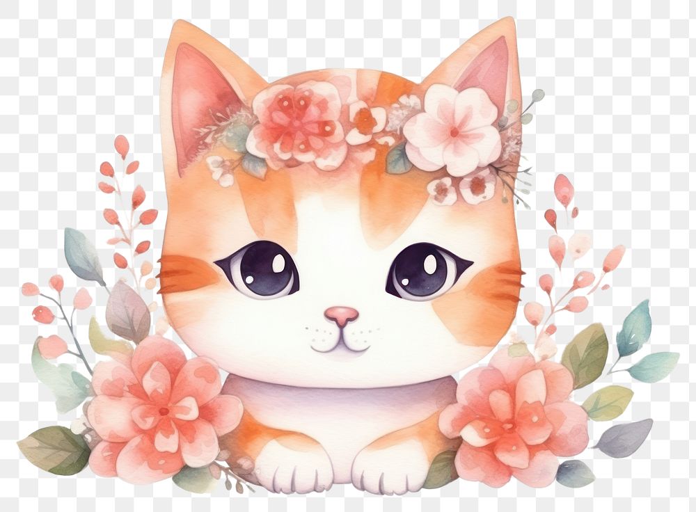 PNG Cat animal flower cartoon. AI generated Image by rawpixel.
