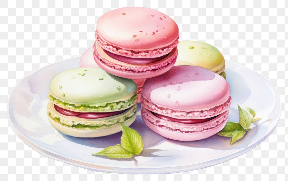 PNG Three macarons plate food confectionery. AI generated Image by rawpixel.