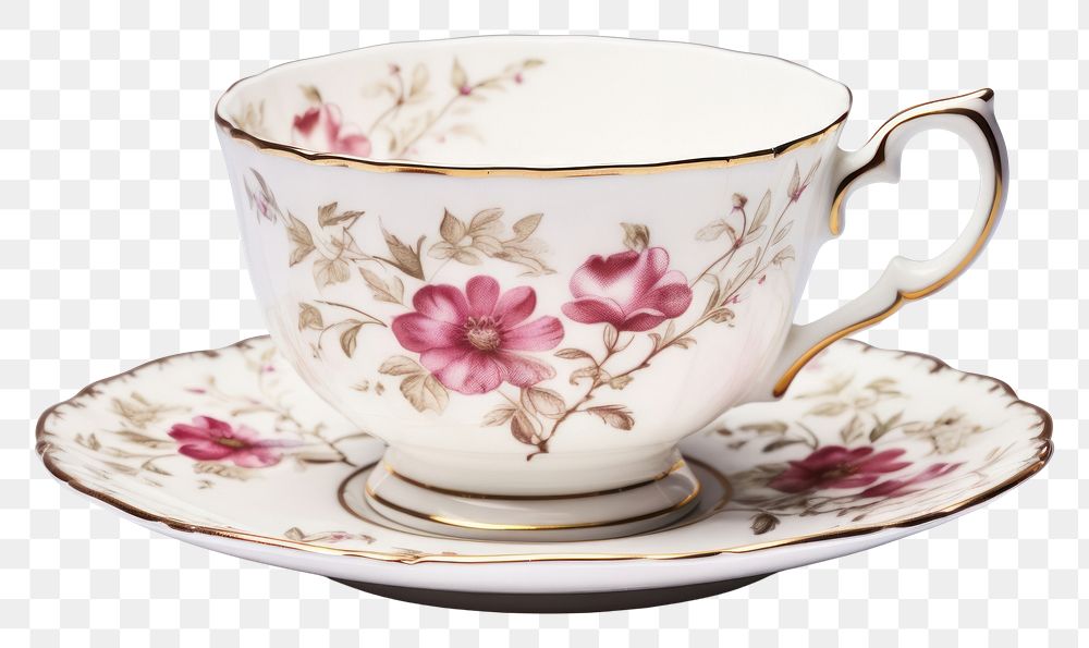 PNG Vintage teacup saucer mug white background. AI generated Image by rawpixel.