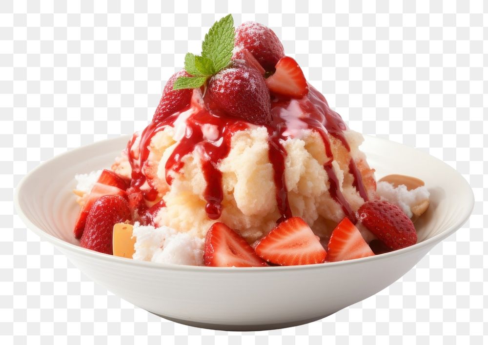 PNG Simple strawberry bingsu dessert sundae fruit. AI generated Image by rawpixel.