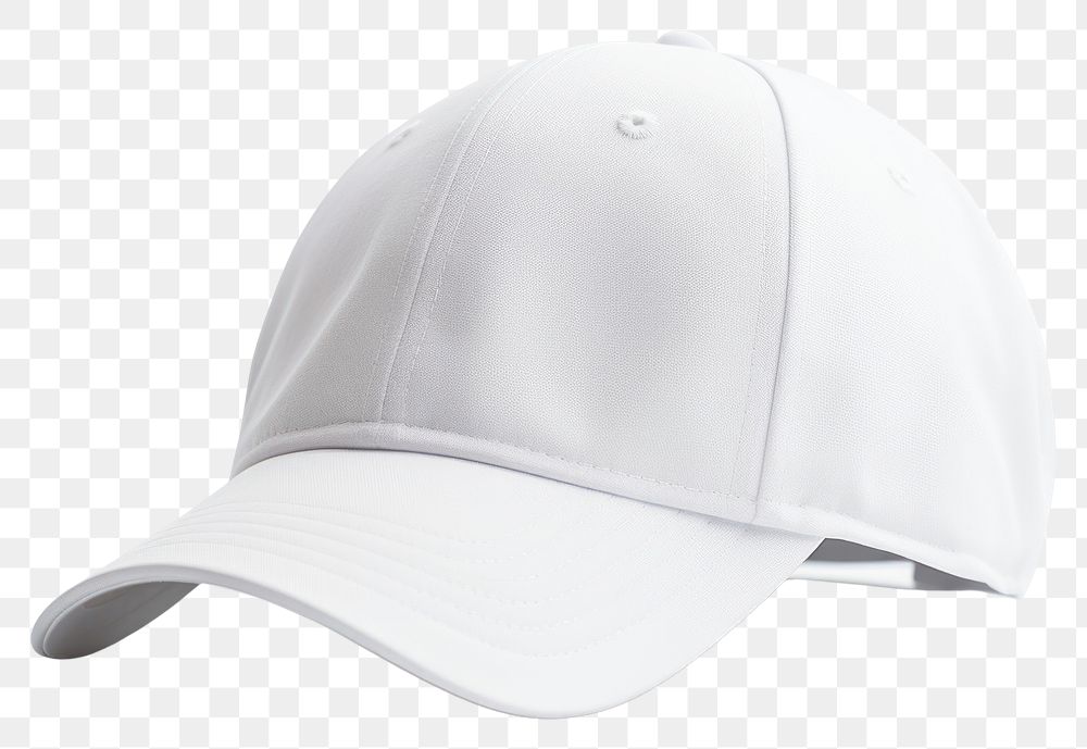 PNG White baseball cap white background headwear headgear. 