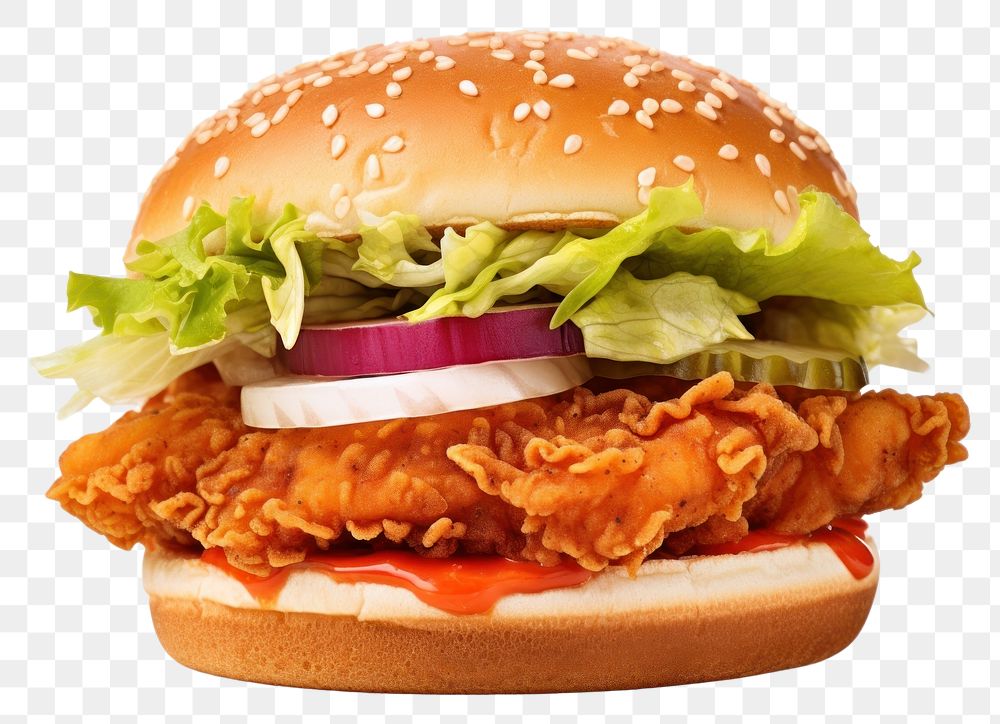 PNG Crispy chicken burger food hamburger vegetable. 