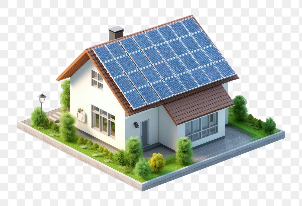 PNG House solar cells roof isometric outdoors. AI generated Image by rawpixel.