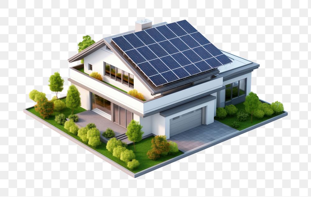 PNG House solar cells roof isometric outdoors