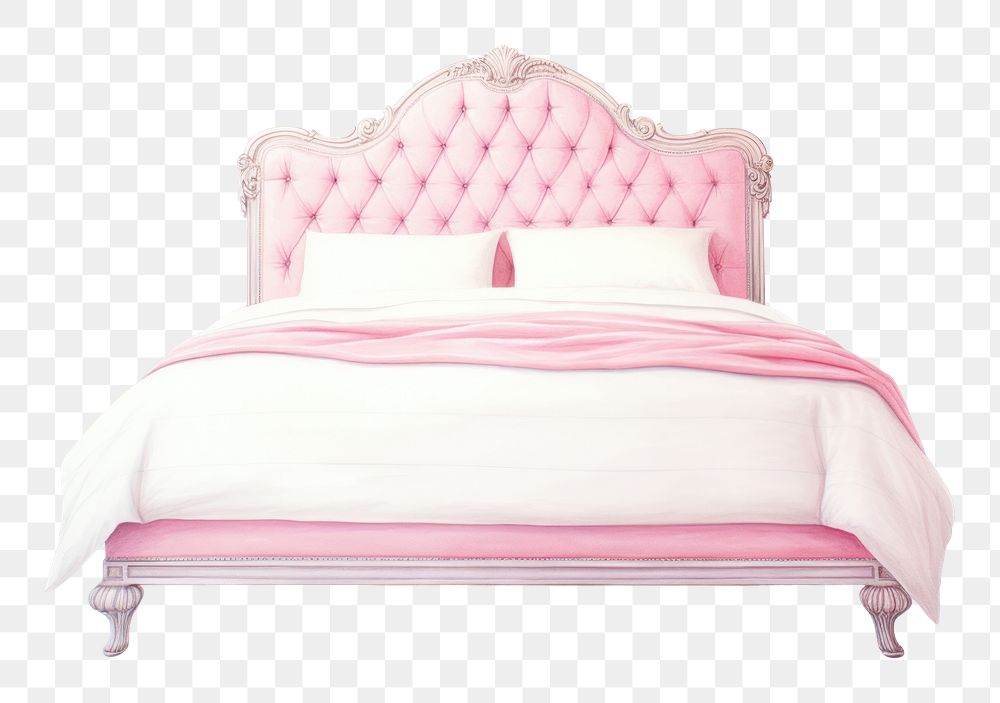 PNG Luxury pink bed furniture bedroom white background. 