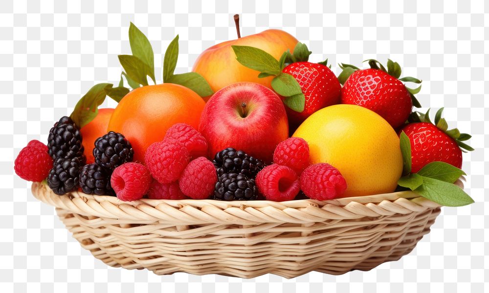 PNG Fruit basket strawberry raspberry blueberry. AI generated Image by rawpixel.