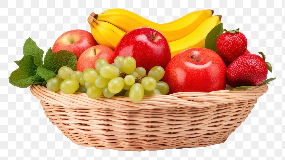 PNG Fruit basket strawberry banana apple. 