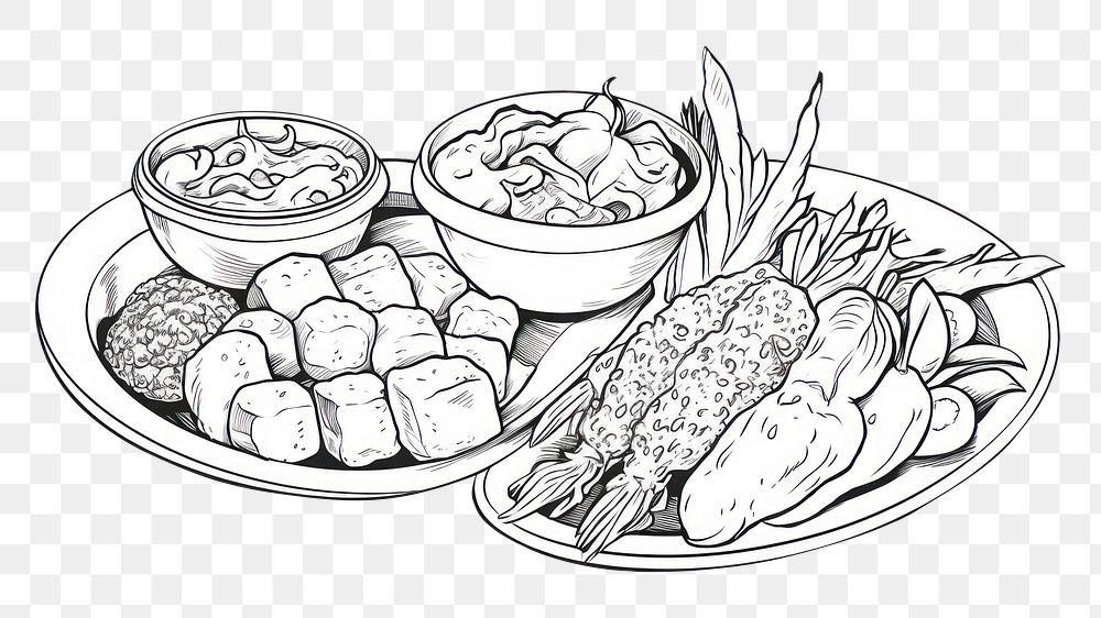 PNG Thai food drawing sketch plate. AI generated Image by rawpixel.