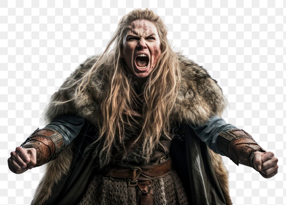 PNG Viking woman portrait shouting adult. AI generated Image by rawpixel.