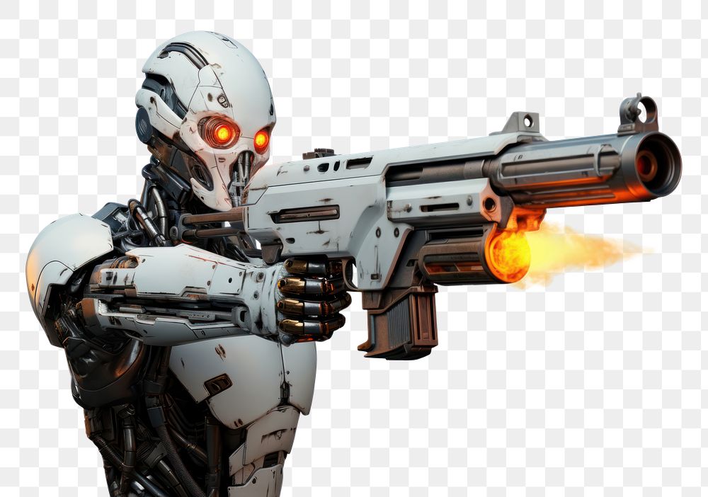 PNG Robot human type gun handgun weapon. AI generated Image by rawpixel.