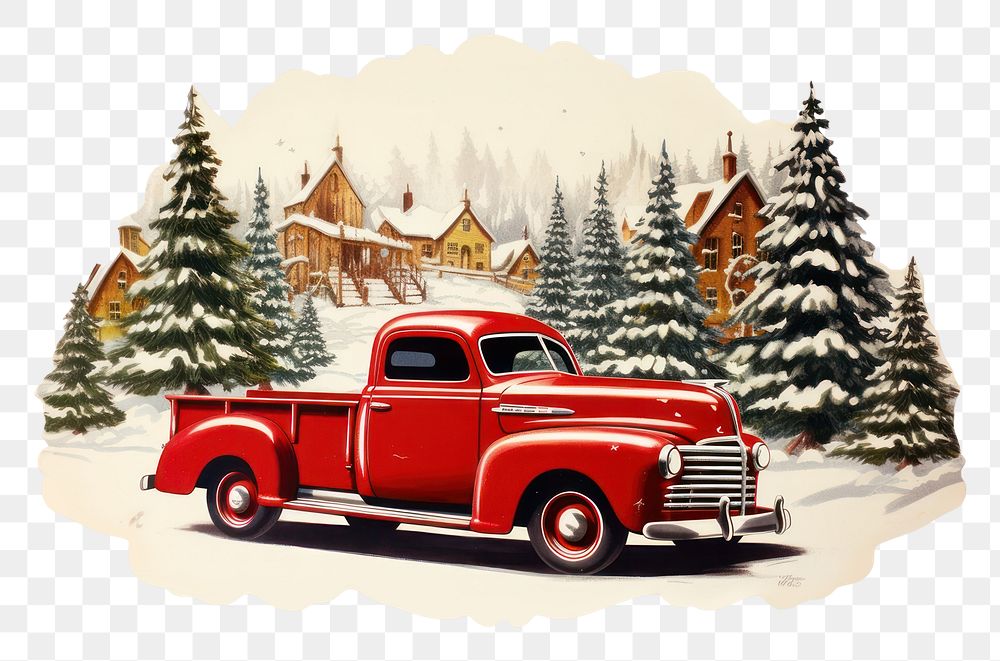 PNG Vintage christmas vehicle truck plant. AI generated Image by rawpixel.