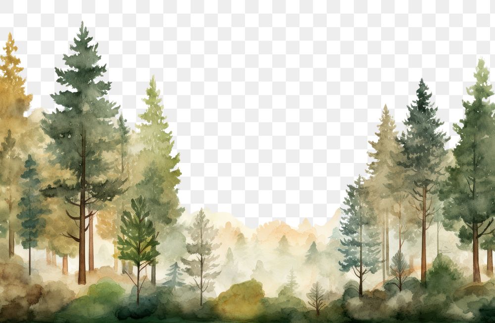 PNG Watercolor forest scene backdrop backgrounds landscape outdoors. AI generated Image by rawpixel.