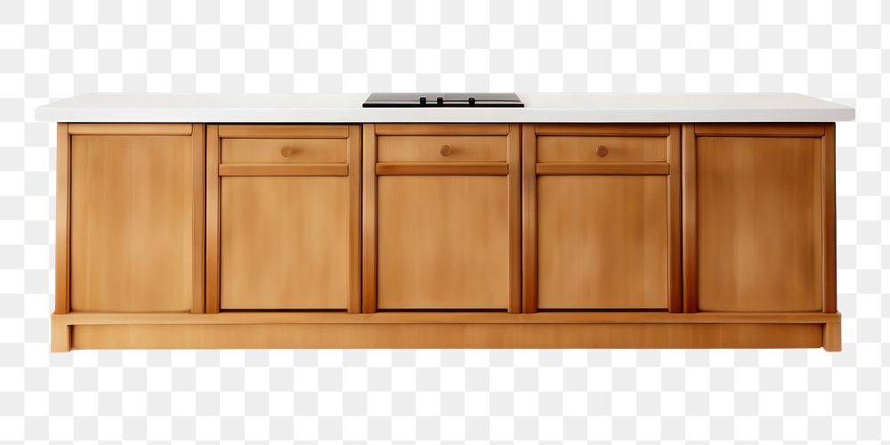 PNG  Wooden kitchen counter furniture sideboard cabinet. AI generated Image by rawpixel.