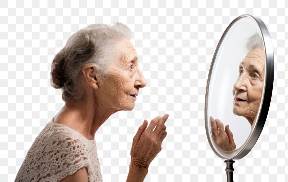 PNG old women's, beauty reflection, transparent background. AI generated Image by rawpixel