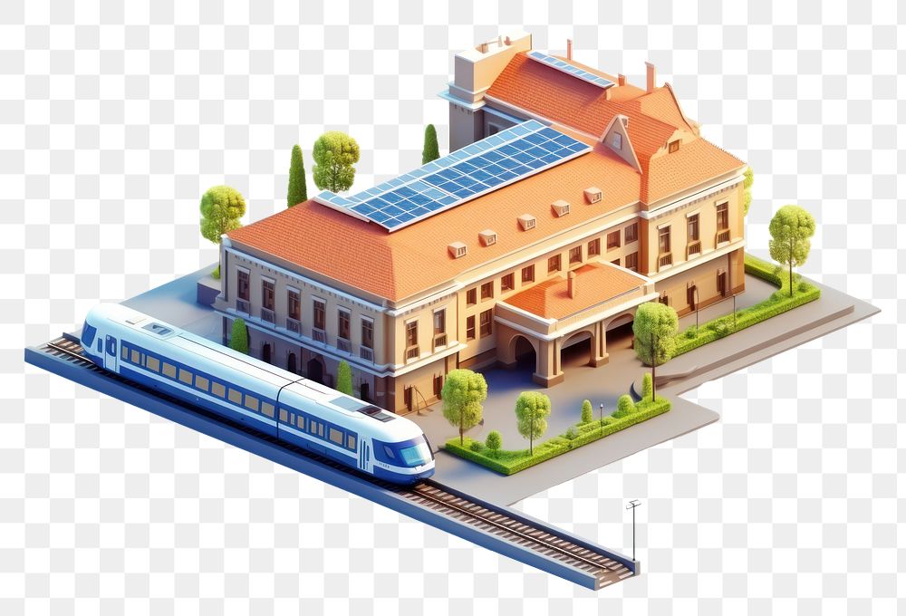 PNG Railway station isometric architecture building vehicle. AI generated Image by rawpixel.