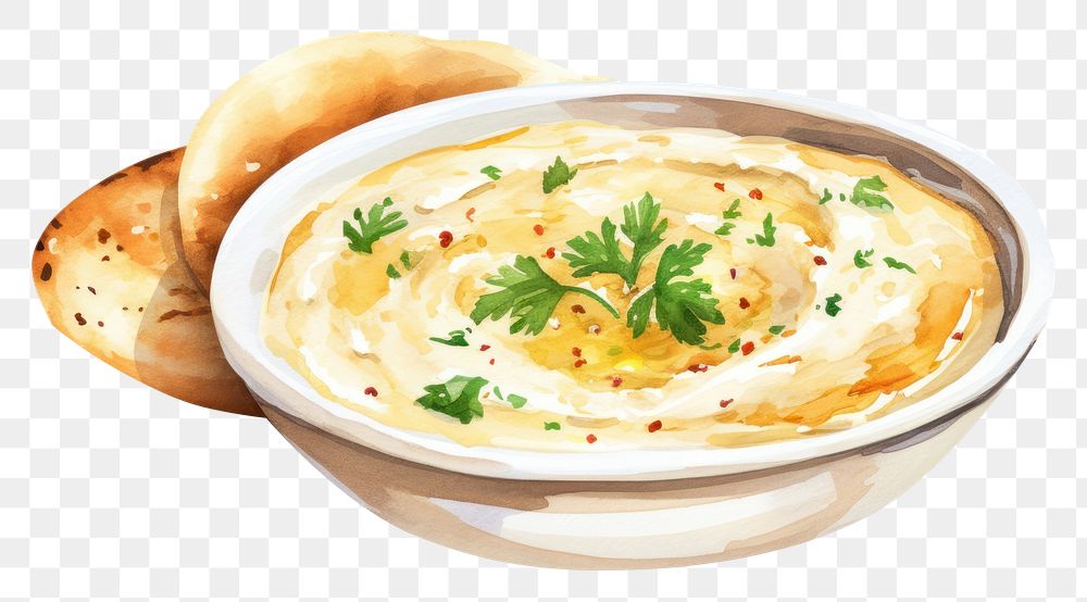 PNG  Arabic hummus bread plate food. AI generated Image by rawpixel.