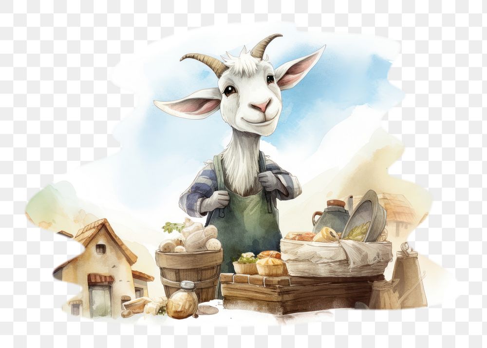 PNG Goat selling cheeses livestock cartoon mammal. AI generated Image by rawpixel.
