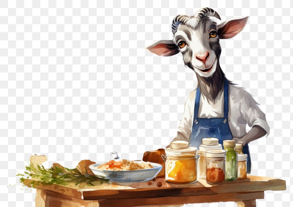 PNG Goat selling cheeses livestock cartoon animal. AI generated Image by rawpixel.