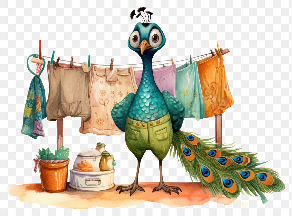 PNG Peacock selling clothing art cartoon bird. AI generated Image by rawpixel.