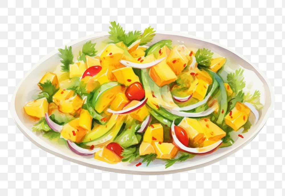 PNG Mango salad plate food meal. AI generated Image by rawpixel.