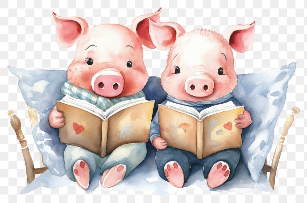 PNG Happy pig animal reading mammal. AI generated Image by rawpixel.