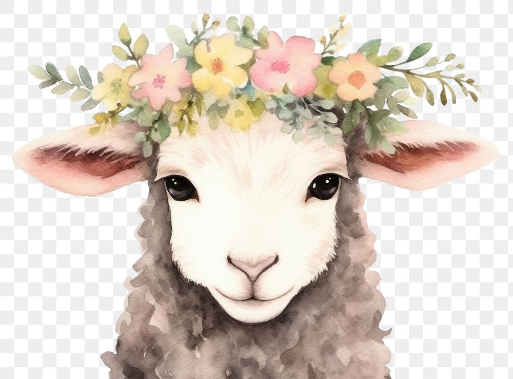 PNG Cute sheep animal flower livestock. AI generated Image by rawpixel.