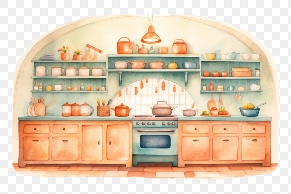PNG Kitchen furniture cartoon shelf. AI generated Image by rawpixel.