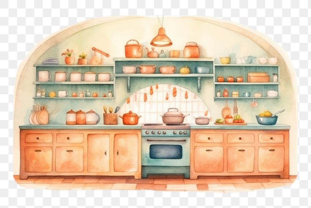 PNG Kitchen furniture cartoon shelf. 