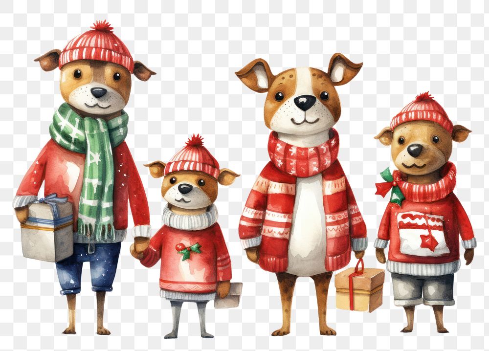 PNG  Dog family figurine winter representation. AI generated Image by rawpixel.